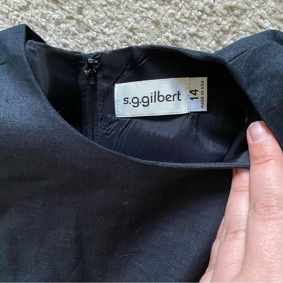 VTG ~ 1980s ~ S. G. Gilbert ~ Black Linen Sheath Dress ~ Lined ~ Lace ~ Size 14 - Picture 5 of 6